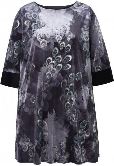 Ulla Popken Velvet Peacock Feather 3/4 Sleeve Tunic Blouse Black - Marškinėliai - 