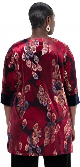 Ulla Popken Velvet Peacock Feather 3/4 Sleeve Tunic Blouse Wine Red - Marškinėliai - 