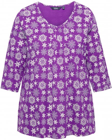 Ulla Popken Snowflake Print 3/4 Sleeve A-Line Tee Dark Purple - Spausdinti marškinėliai moterims - 