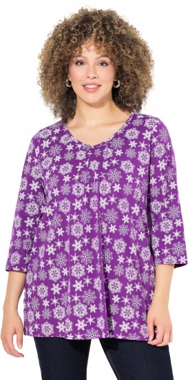 Ulla Popken Snowflake Print 3/4 Sleeve A-Line Tee Dark Purple - Spausdinti marškinėliai moterims - 