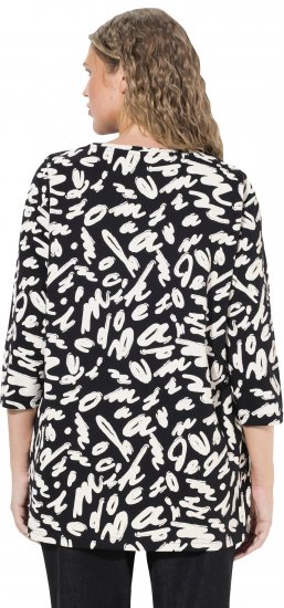 Ulla Popken Scribble Print Square Neck 3/4 Sleeve Tee Black - Spausdinti marškinėliai moterims - 
