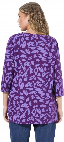 Ulla Popken Scribble Print Square Neck 3/4 Sleeve Tee Violet - Spausdinti marškinėliai moterims - 