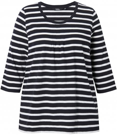 Ulla Popken Striped 3/4 Sleeve A-Line Tee Black - Marškinėliai - 