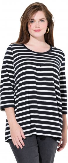 Ulla Popken Striped 3/4 Sleeve A-Line Tee Black - Marškinėliai - 