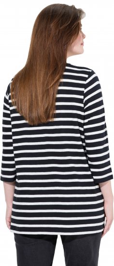 Ulla Popken Striped 3/4 Sleeve A-Line Tee Black - Marškinėliai - 