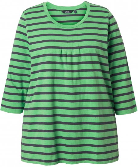 Ulla Popken Striped 3/4 Sleeve A-Line Tee Apple Green - Marškinėliai - 