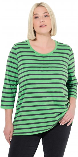 Ulla Popken Striped 3/4 Sleeve A-Line Tee Apple Green - Marškinėliai - 