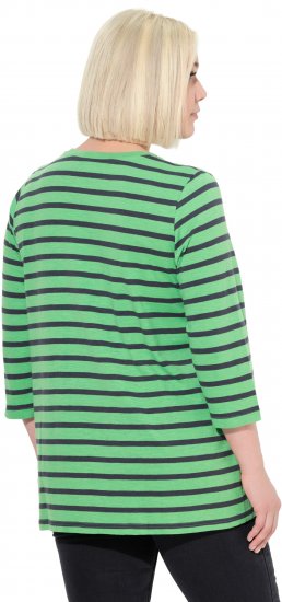 Ulla Popken Striped 3/4 Sleeve A-Line Tee Apple Green - Marškinėliai - 