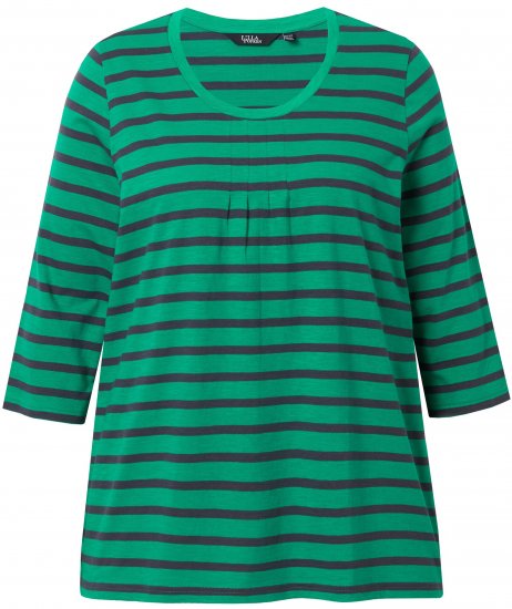 Ulla Popken Striped 3/4 Sleeve A-Line Tee Moss Green - Marškinėliai - 