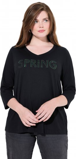 Ulla Popken SPRING Studded 3/4 Sleeve Tee Black - Marškinėliai - 