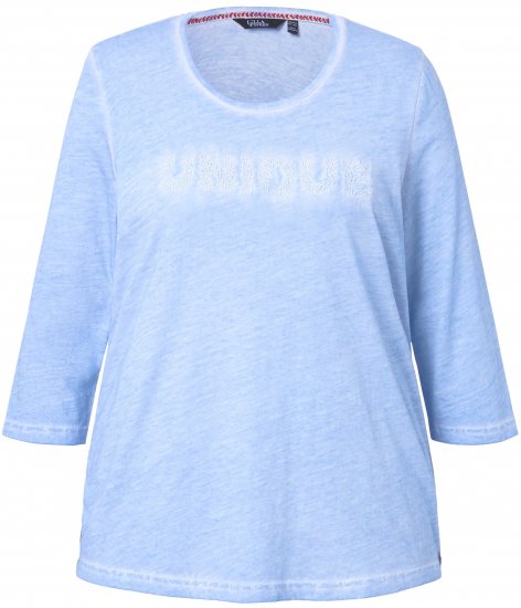 Ulla Popken UNIQUE Embroidered 3/4 Sleeve Tee Light Blue - Marškinėliai - 