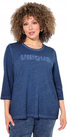 Ulla Popken UNIQUE Embroidered 3/4 Sleeve Tee Ink Blue - Marškinėliai - 
