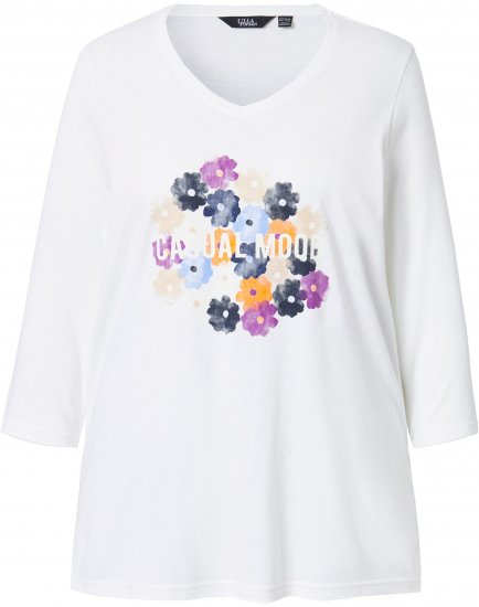 Ulla Popken Casual Mood Floral V-Neck Tee Off-White - Marškinėliai - 