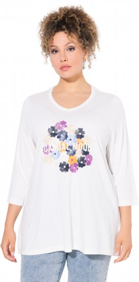 Ulla Popken Casual Mood Floral V-Neck Tee Off-White - Marškinėliai - 