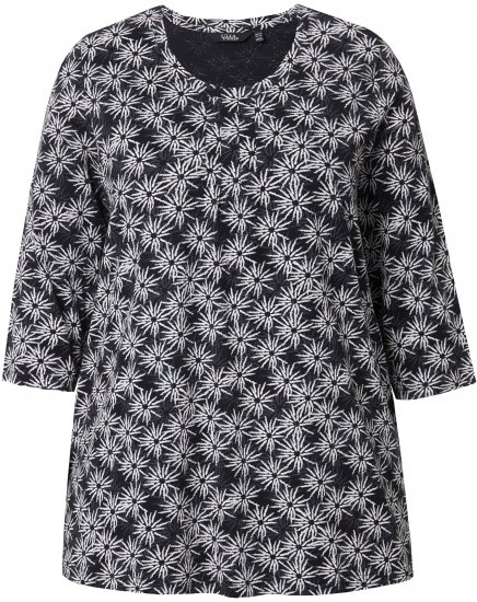 Ulla Popken Graphic Flower A-Line 3/4 Sleeve Tee Black - Marškinėliai - 