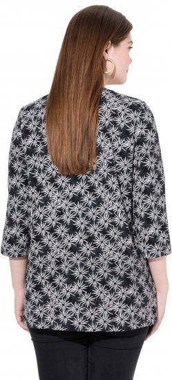 Ulla Popken Graphic Flower A-Line 3/4 Sleeve Tee Black - Marškinėliai - 