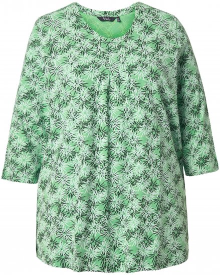 Ulla Popken Graphic Flower A-Line 3/4 Sleeve Tee Apple Green - Marškinėliai - 