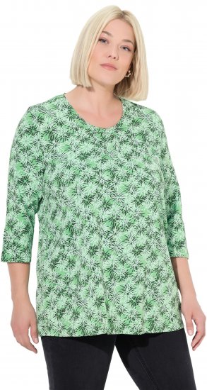Ulla Popken Graphic Flower A-Line 3/4 Sleeve Tee Apple Green - Marškinėliai - 