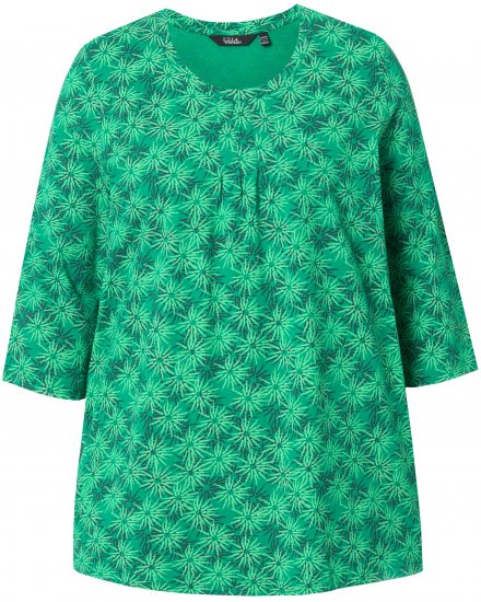 Ulla Popken Graphic Flower A-Line 3/4 Sleeve Tee Moss Green - Marškinėliai - 