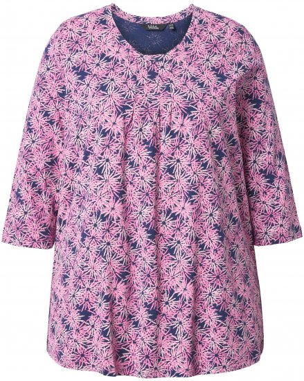 Ulla Popken Graphic Flower A-Line 3/4 Sleeve Tee Pink - Marškinėliai - 