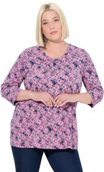 Ulla Popken Graphic Flower A-Line 3/4 Sleeve Tee Pink - Marškinėliai - 
