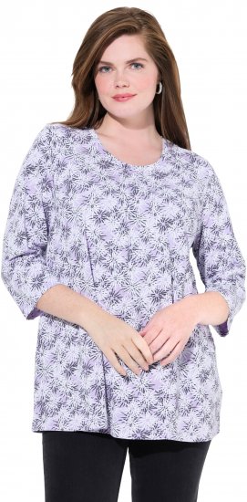 Ulla Popken Graphic Flower A-Line 3/4 Sleeve Tee Lavender - Marškinėliai - 