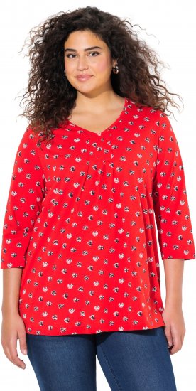 Ulla Popken Minimal Floral Print 3/4 Sleeve Tee Neon Red - Spausdinti marškinėliai moterims - 