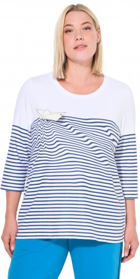Ulla Popken Paper Boat Print 3/4 Sleeve Tee Snow White - Spausdinti marškinėliai moterims - 