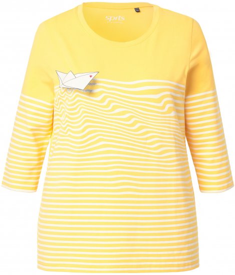 Ulla Popken Paper Boat Print 3/4 Sleeve Tee Sun Yellow - Spausdinti marškinėliai moterims - 