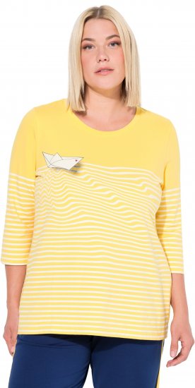 Ulla Popken Paper Boat Print 3/4 Sleeve Tee Sun Yellow - Spausdinti marškinėliai moterims - 