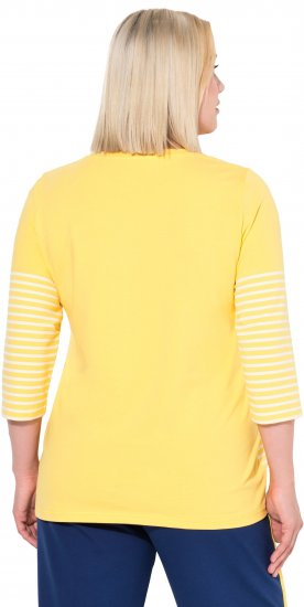 Ulla Popken Paper Boat Print 3/4 Sleeve Tee Sun Yellow - Spausdinti marškinėliai moterims - 
