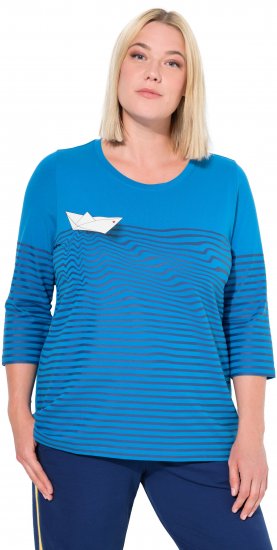 Ulla Popken Paper Boat Print 3/4 Sleeve Tee Pacific Blue - Spausdinti marškinėliai moterims - 