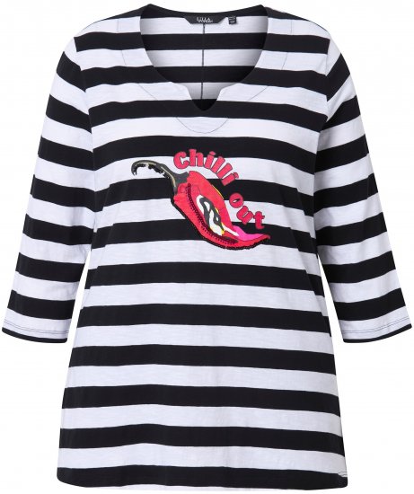 Ulla Popken Chilli Pepper Sequined 3/4 Sleeve Graphic Tee Black - Marškinėliai - 