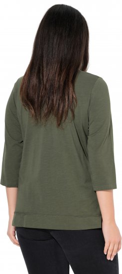 Ulla Popken Textured Lettering 3/4 Sleeve Tee Olive - Spausdinti marškinėliai moterims - 
