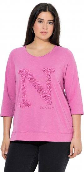 Ulla Popken Textured Lettering 3/4 Sleeve Tee Pink - Spausdinti marškinėliai moterims - 