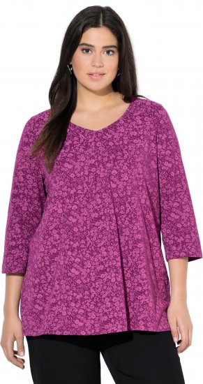 Ulla Popken Pleated Floral Print 3/4 Sleeve Tee Raspberry - Spausdinti marškinėliai moterims - 