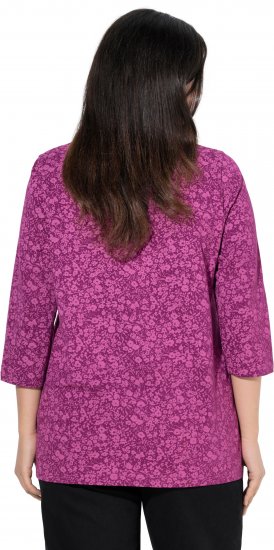 Ulla Popken Pleated Floral Print 3/4 Sleeve Tee Raspberry - Spausdinti marškinėliai moterims - 