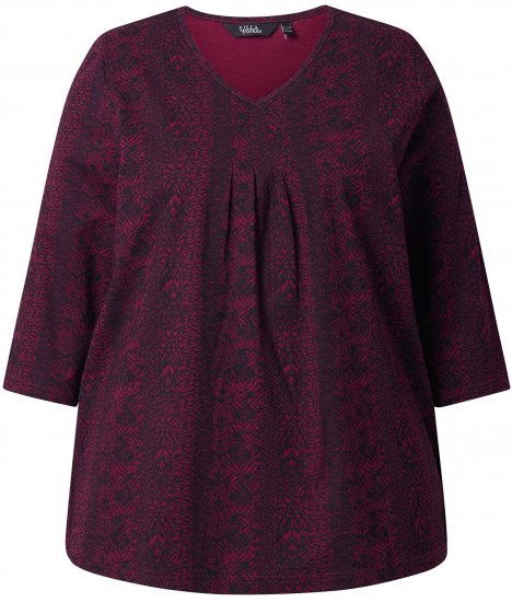 Ulla Popken Mixed Pattern Stripe 3/4 Sleeve Tee Black - Spausdinti marškinėliai moterims - 