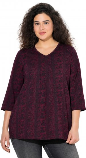 Ulla Popken Mixed Pattern Stripe 3/4 Sleeve Tee Black - Spausdinti marškinėliai moterims - 