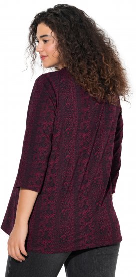 Ulla Popken Mixed Pattern Stripe 3/4 Sleeve Tee Black - Spausdinti marškinėliai moterims - 