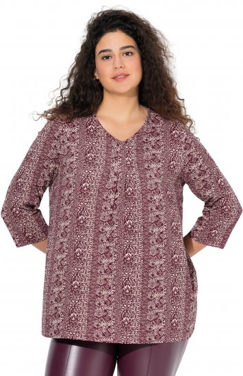 Ulla Popken Mixed Pattern Stripe 3/4 Sleeve Tee Dark Cherry Red - Marškinėliai - 