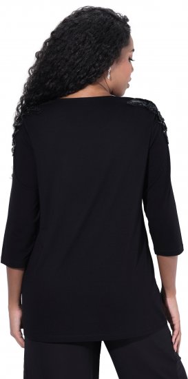 Ulla Popken Flower Epaulet 3/4 Sleeve Top Black - Spausdinti marškinėliai moterims - 
