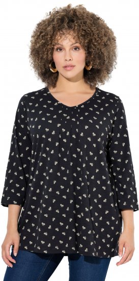 Ulla Popken Flower Print 3/4 Sleeve Tee Black - Marškinėliai - 
