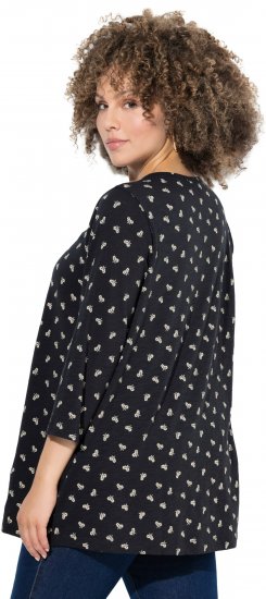 Ulla Popken Flower Print 3/4 Sleeve Tee Black - Marškinėliai - 