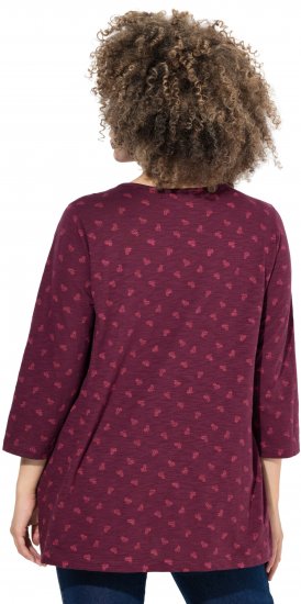 Ulla Popken Flower Print 3/4 Sleeve Tee Dark Ruby - Marškinėliai - 