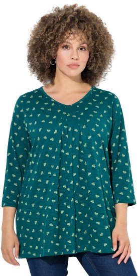 Ulla Popken Flower Print 3/4 Sleeve Tee Teal Green - Marškinėliai - 