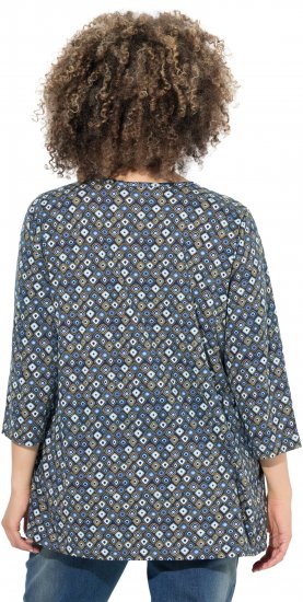 Ulla Popken Graphic Print Pleated 3/4 Sleeve Tee Atlantic Blue - Marškinėliai - 