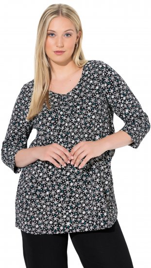 Ulla Popken Snowflake Print 3/4 Sleeve Tee Black - Marškinėliai - 