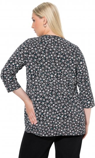 Ulla Popken Snowflake Print 3/4 Sleeve Tee Black - Marškinėliai - 