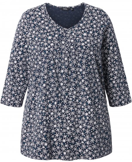 Ulla Popken Snowflake Print 3/4 Sleeve Tee Navy - Marškinėliai - 